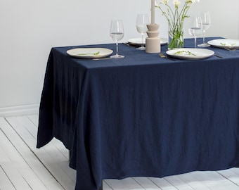 Linen Tablecloth in Midnight Blue. Navy Tablecloth for Round and Rectangle Tables. Dark Blue Linen Table Decor, Navy Blue Linen Tablecloth