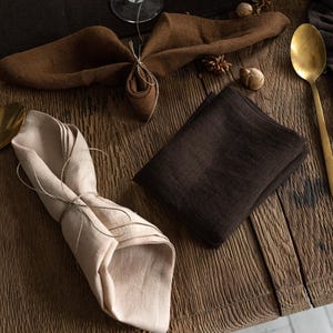 Miter Corner Linen Napkins - Handmade Dining Cloth Napkins - Washed Dinner Napkins - Mitered Corner Napkin Set - Natural Linen Table Decor