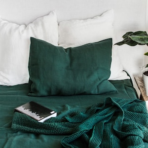 Linen Pillowcase in Jungle Green. Standard, Queen, King, Body, Euro sham, Deco, Custom size Linen Pillow Cover.