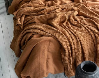 Coperta a nido d'ape color cannella - Coperta a nido d'ape color ruggine - Copriletto matrimoniale arancione - Copriletto king size in terracotta - Copriletto a nido d'ape grande
