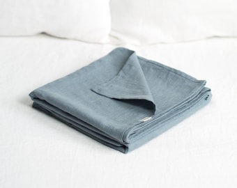 DUSTY BLUE LINEN Flat Sheet. Premium Soft Natural Linen Flat Sheet. King, Queen, Twin, Full, Double sizes. Light blue color linen top sheet.