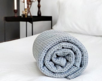 DUSTY BLUE WAFFLE towel. Soft and puffy bath linen towel in trendy waffle pattern.