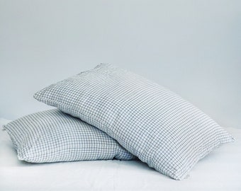 GRID LINEN PILLOWCASE. Custom print. Standard, queen, king, body, euro sham and custom size pillow cover.