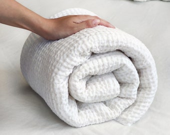 LUXURY WHITE WAFFLE towel. Soft and puffy bath linen towel in trendy waffle pattern.