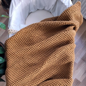MUSTARD WAFFLE BABY Blanket. Linen baby crib coverlet in ultra soft Waffle pattern. Mid-century mustard linen bed throw for toddler nursery. image 7