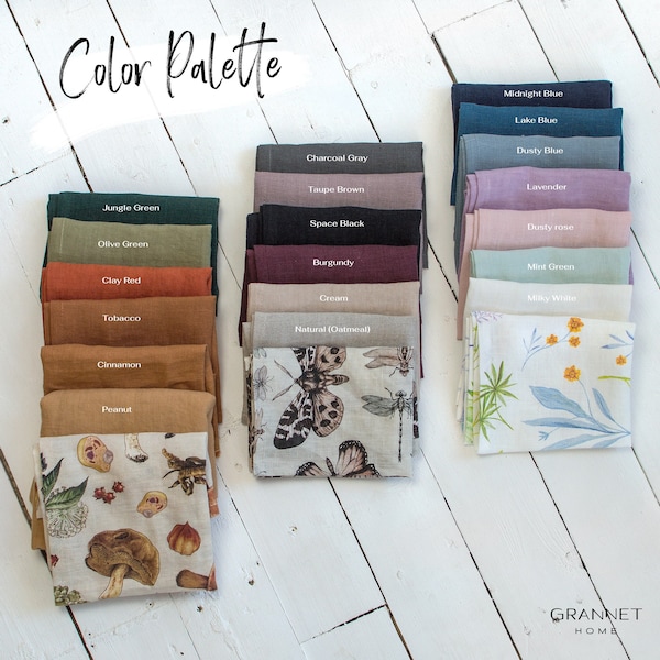Swatches of our Linen Fabric. Includes all colors and print patterns. Natural linen samples