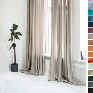 Sheer Linen Curtain Panel for a living room in natural oatmeal linen color