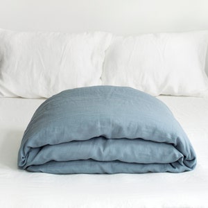 DUSTY BLUE LINEN Duvet Cover. Natural Stonewashed Linen Duvet Cover in King, Queen, Twin, Full, Double sizes. Light Blue Color Linen Duvet.