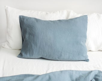 Linen Pillowcase in Dusty Blue. Standard, Queen, King, Body, Lumbar, Euro sham, Deco, Throw, Custom size. Light Blue Linen Pillow Cover.