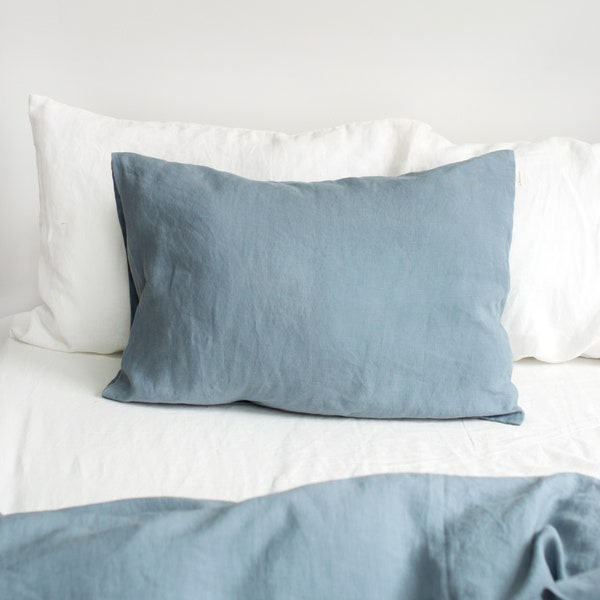 Linen Pillowcase in Dusty Blue. Standard, Queen, King, Body, Lumbar, Euro sham, Deco, Throw, Custom size. Light Blue Linen Pillow Cover.