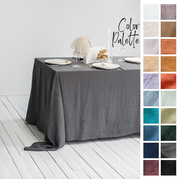 Nappe en lin gris anthracite. Nappe en lin pour tables rondes et rectangulaires. Décor de table en lin gris. Nappe en Lin Gris