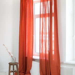 Linen Curtains in Midnight Blue, Linen Curtain Drape, Navy Rod pocket curtais, Living Room Curtains, Bedroom Linen Curtains in Dark Blue Clay Red
