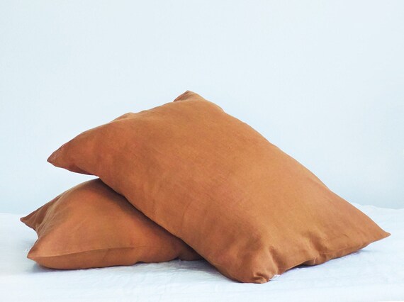 rust linen pillow case