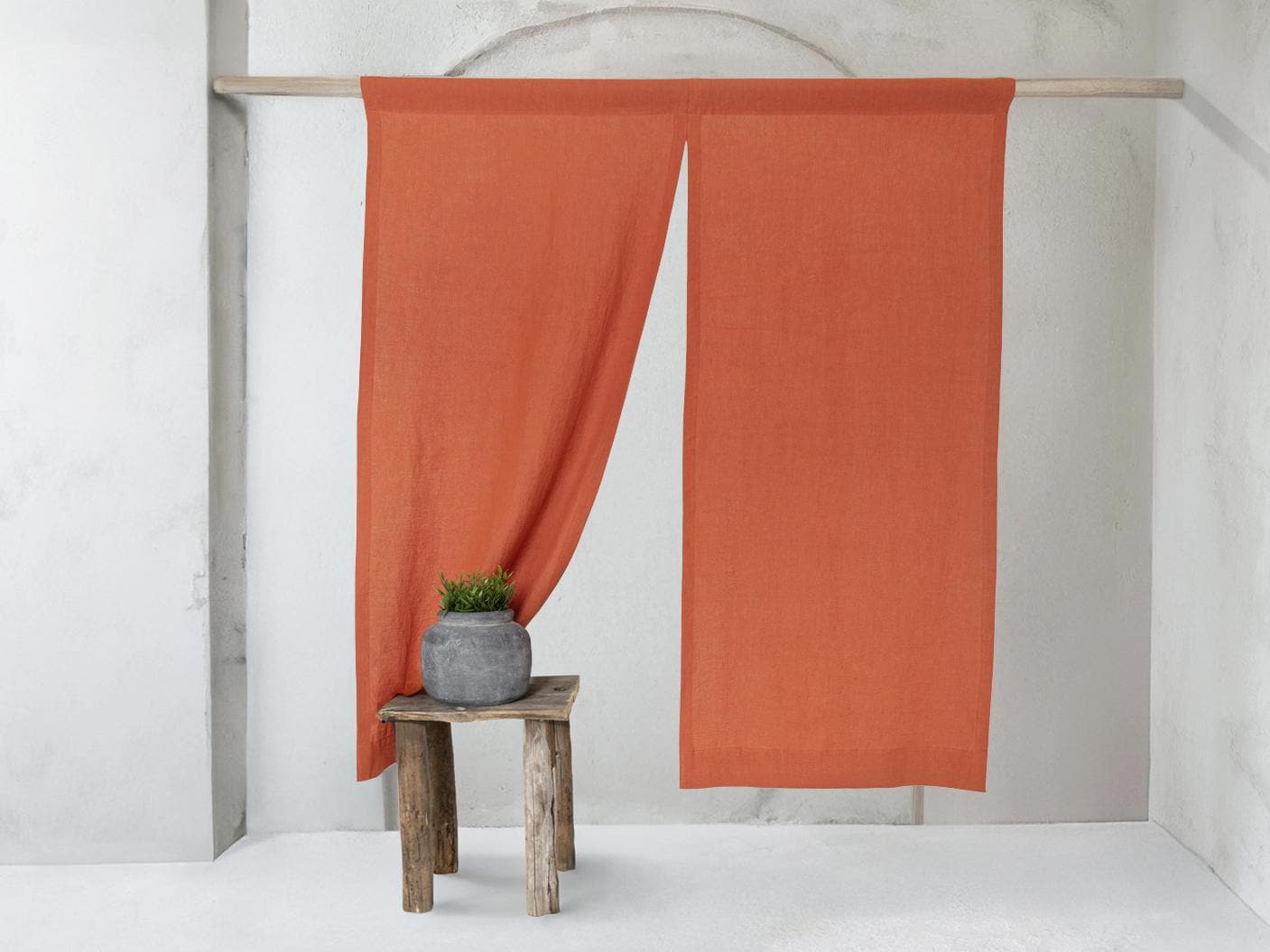 Linen Noren in Terracotta Color.  Japanese Linen Curtain Panel. Room Divider Curtains. Door Curtain Rod Pocket Linen Curtain in Many Colors