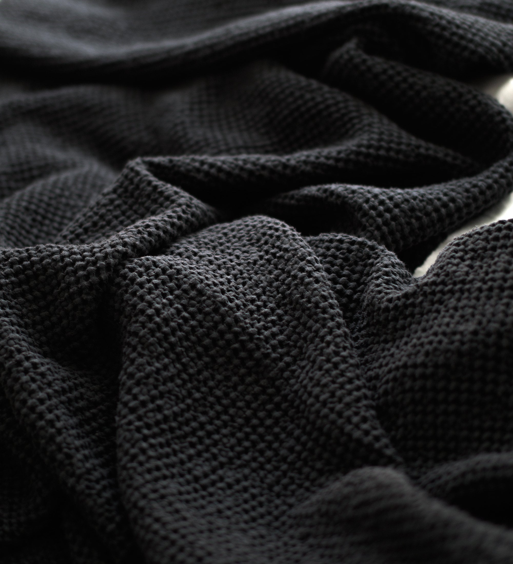 Waffle Blanket in Space Black. Extra Soft Linen Waffle Throw