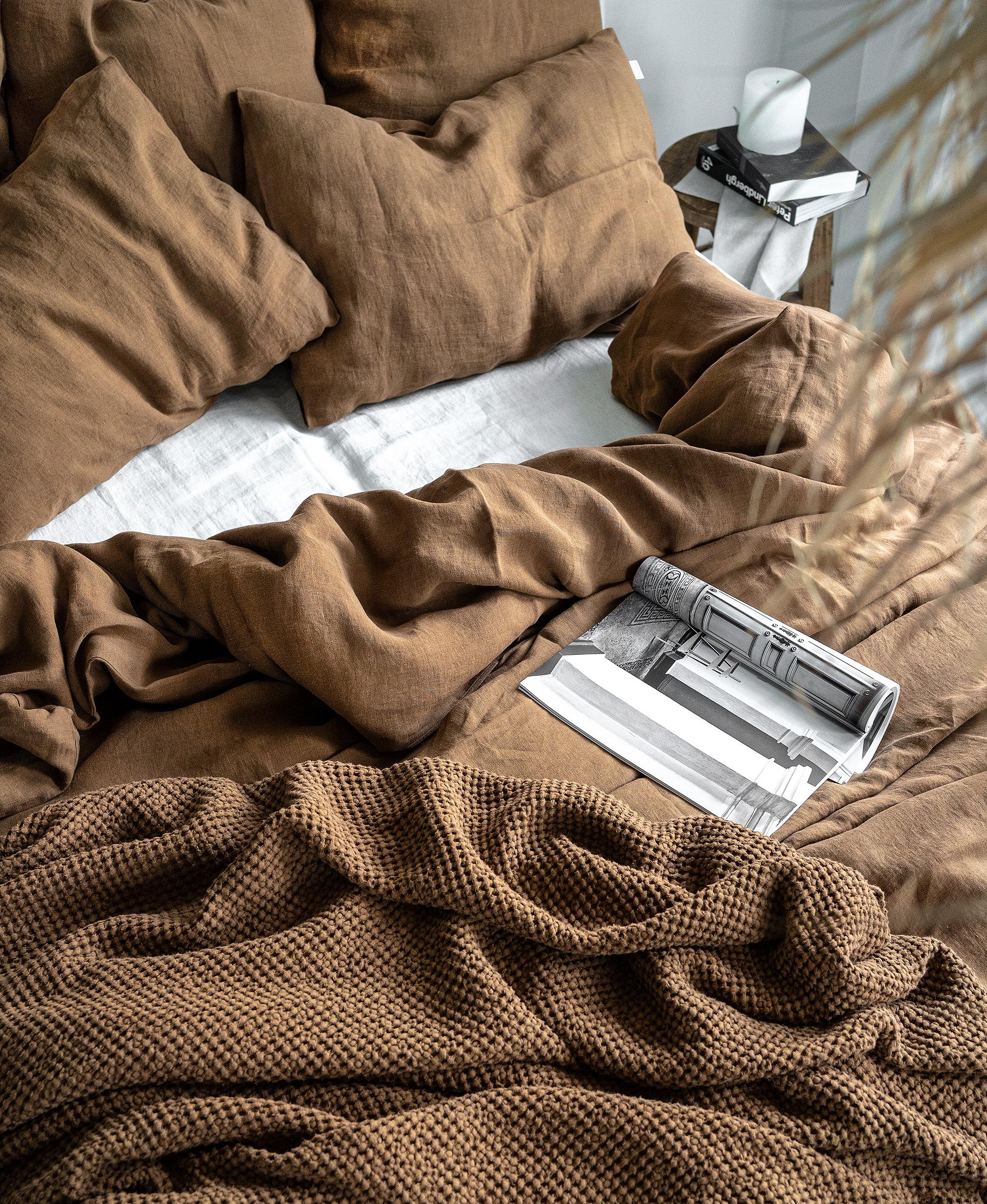 Linen Bedding Set in Tobacco. Duvet Cover and 2 Pillowcases Set. King,  Queen, Twin, Full, Double, Single Size. Tobacco Brown Linen Bedding