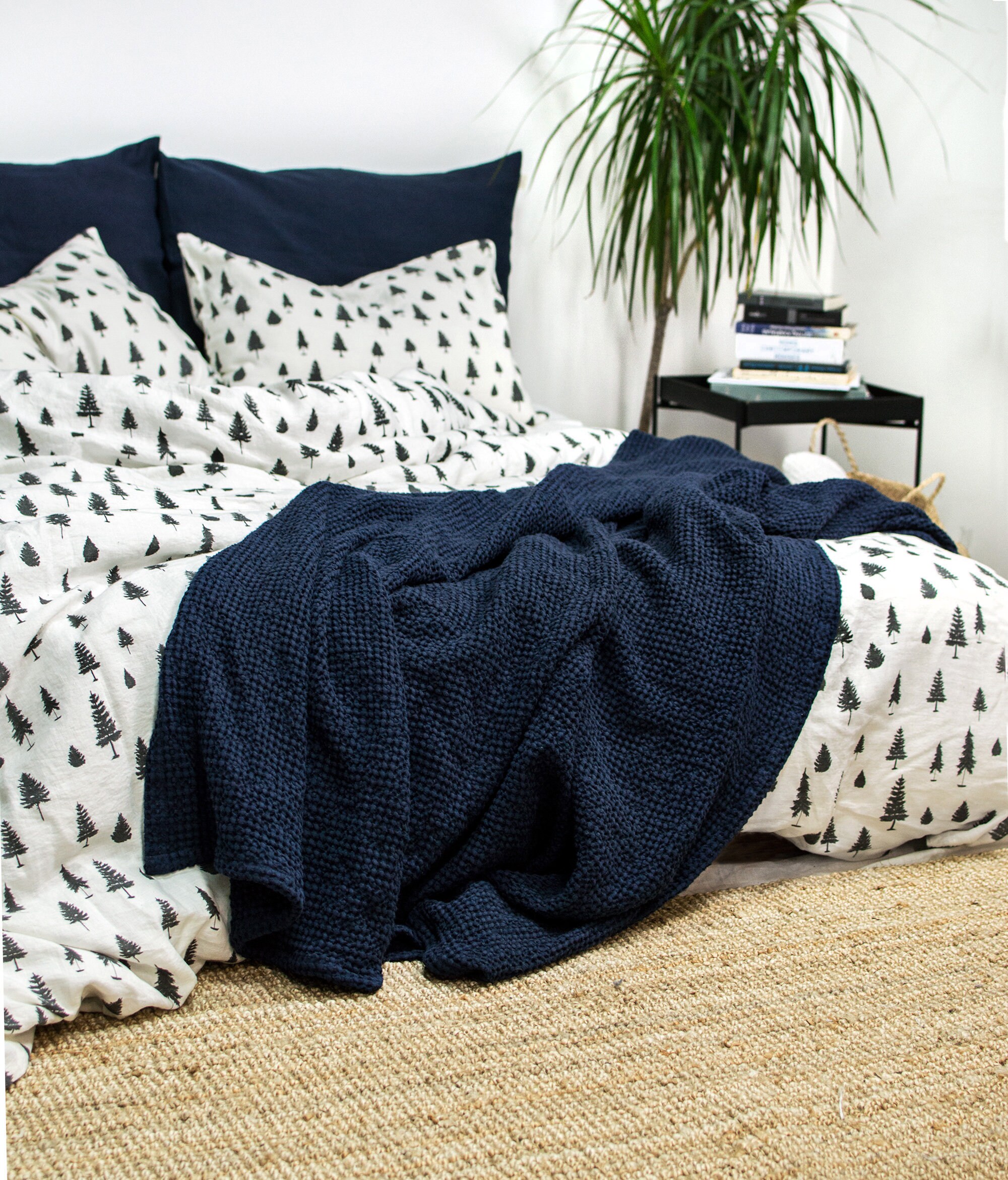 Waffle Blanket in Midnight Blue. Waffle Throw Blanket in Navy Etsy