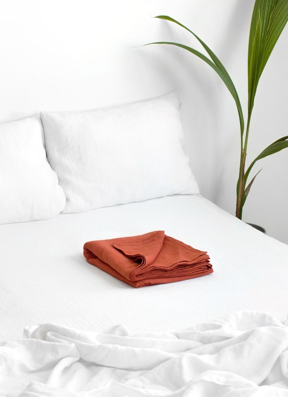 Linen Flat Sheet in Clay Red. King 