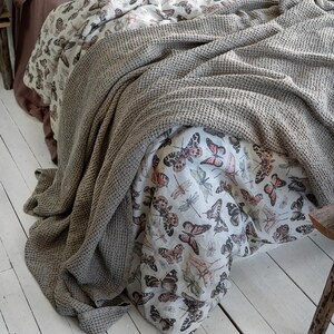 BUTTERFLY LINEN BEDDING. 3 piece set. Unique Vintage Butterfly Print. King, Queen, Twin, Full, Double sizes. Botanical Forest Linen Bedding. image 4
