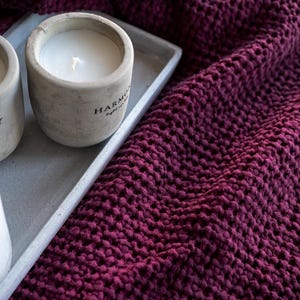 Waffle Blanket in Fuchsia. Natural Soft Purple Throw Blanket - Linen-Cotton Bed Cover - Purple Coverlet -King Queen Full Magenta Bedspread