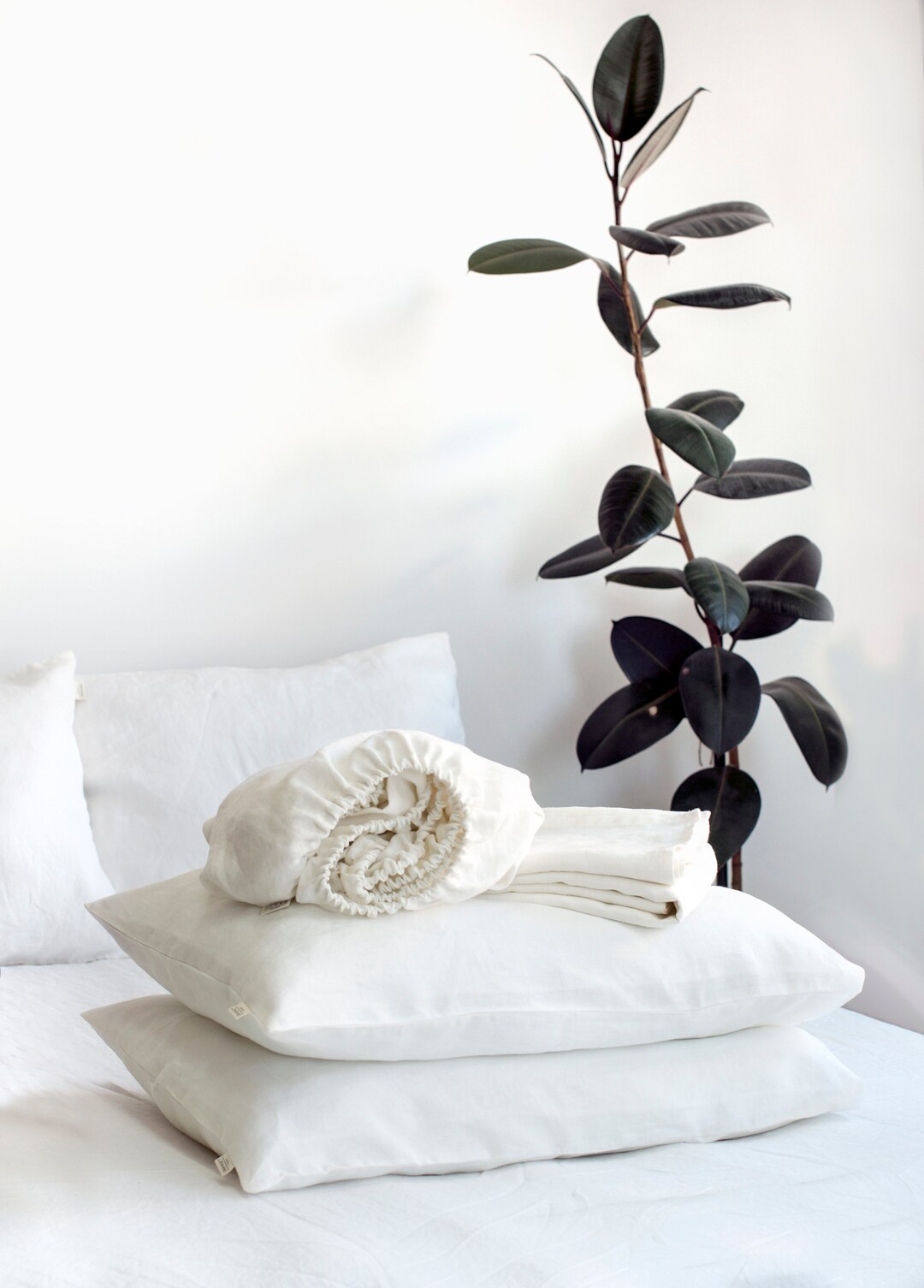 Premium WHITE LINEN SHEET Set Ecofriendly, Hypoallergenic, and
