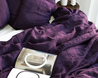 Linen Duvet Cover in Plum. King, Queen, Twin, Full, Double, Single sizes. Dark Puple Natural Linen Duvet Cover. Plum Purple Linen Bedding