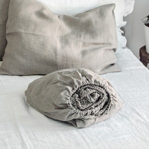 Linen Fitted Sheet in Natural Color. King, Queen, Twin, Full, Double sizes. Stonewashed Natural & Soft linen Fitted Sheet. Non-Dyed Linen