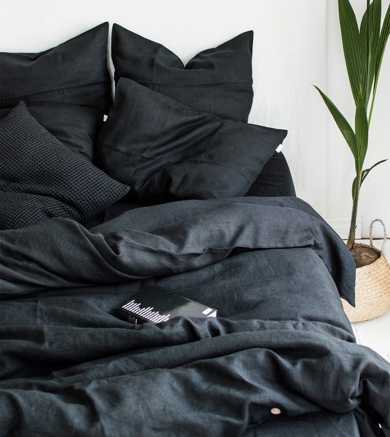 Black linen blanket sale