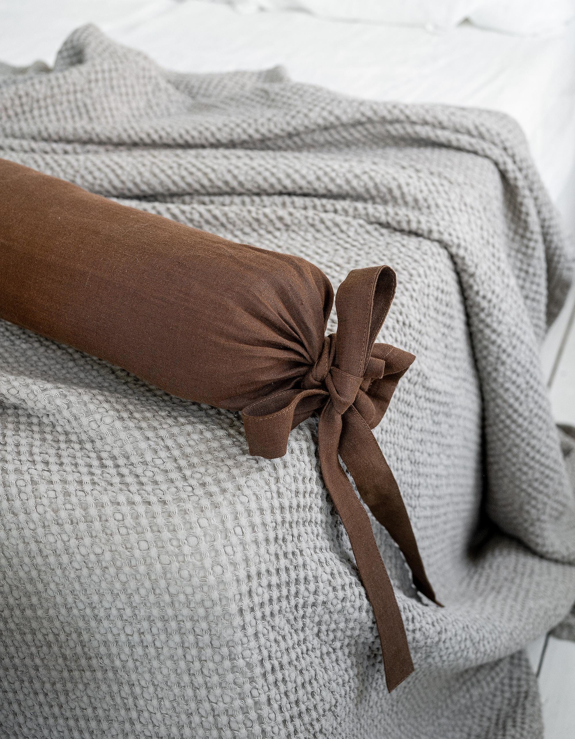 Linen Neck Roll Pillowcase Cover With Zipper - 8x31 Inch Breathable Cylinder Bolster Case (Coffee Color)