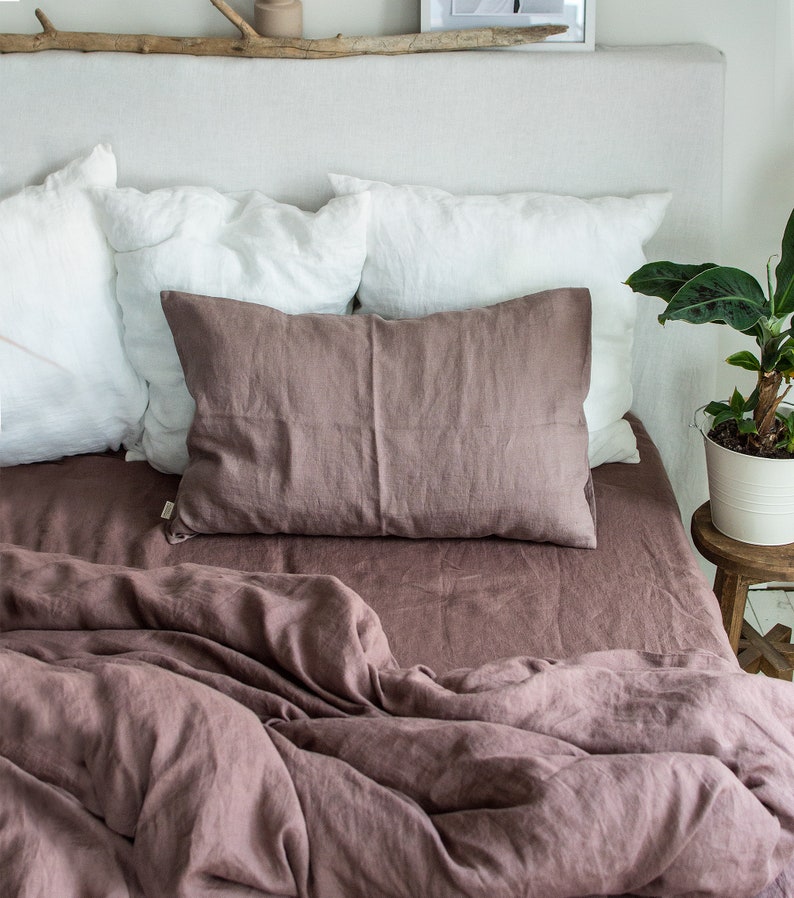 Linen Pillowcase in Taupe Brown. Standard, Queen size.