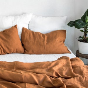 Linen Pillowcase in Cinnamon. Terracotta Rust Linen Pillow Cover. Standard, Queen, King, Body, Lumbar, Euro sham, Deco, Throw, Custom size.