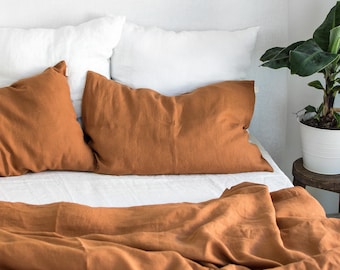 Linen Pillowcase in Cinnamon. Terracotta Rust Linen Pillow Cover. Standard, Queen, King, Body, Lumbar, Euro sham, Deco, Throw, Custom size.