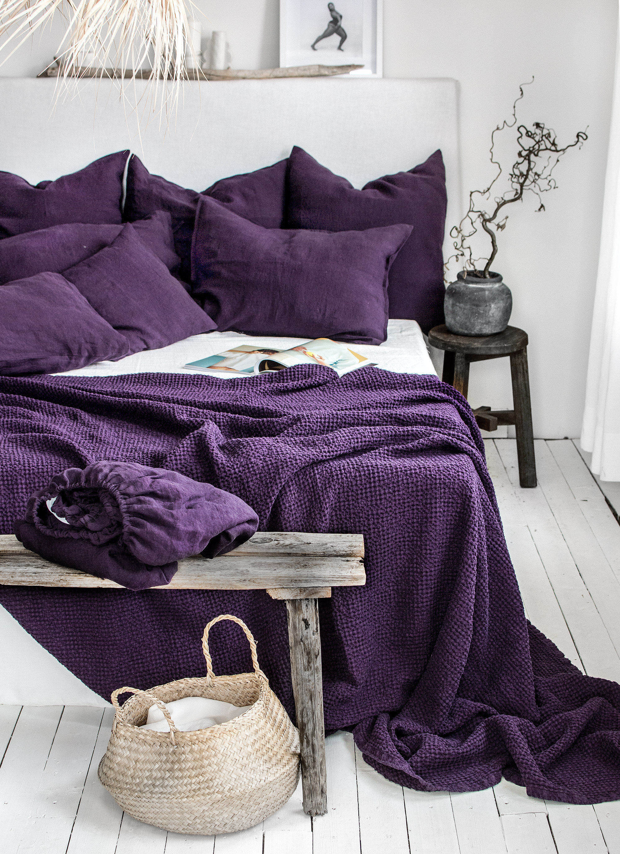 Waffle Blanket in Plum. Natural Soft Purple Throw Blanket Linen cotton Bed Cover. Dark Purple Coverlet. King Queen Full Double Bedspread Etsy