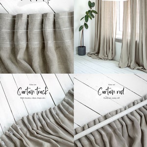 May include: A close-up of a beige curtain with a white curtain tape. The tape is designed to be used with a curtain track or rod. The text "Multifunctional curtain tape" is at the top of the image. The text "Use on Curtain track" is in the bottom left corner of the image. The text "With hooks, clips, rings etc." is below the text "Use on Curtain track". The text "Amazing drapes" is at the top of the image. The text "Quick & easy" is below the text "Amazing drapes". The text "Use on Curtain rod" is in the bottom right corner of the image. The text "Easy-on, easy off" is below the text "Use on Curtain rod".