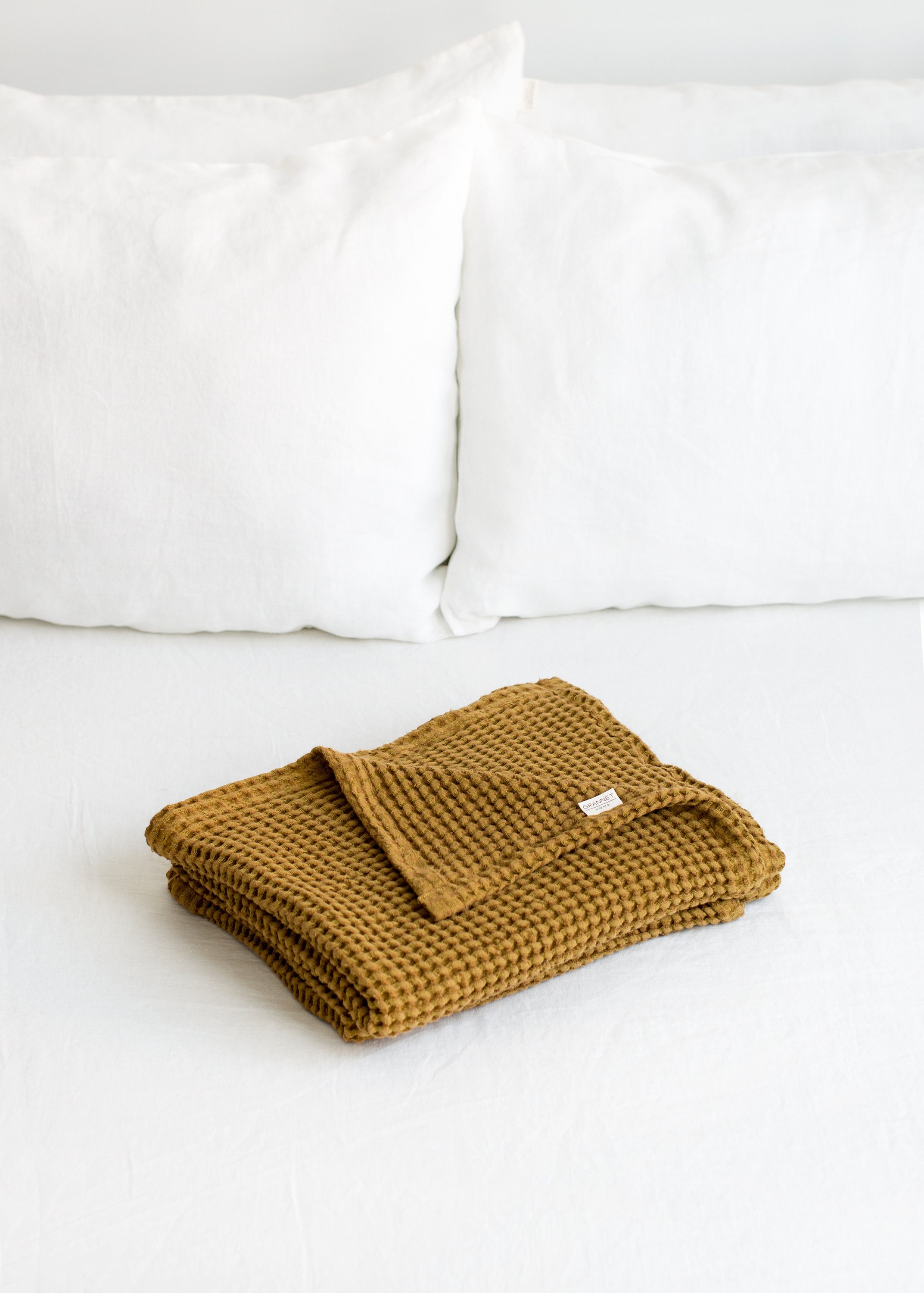MUSTARD WAFFLE BABY Blanket. Linen baby crib coverlet in ultra | Etsy