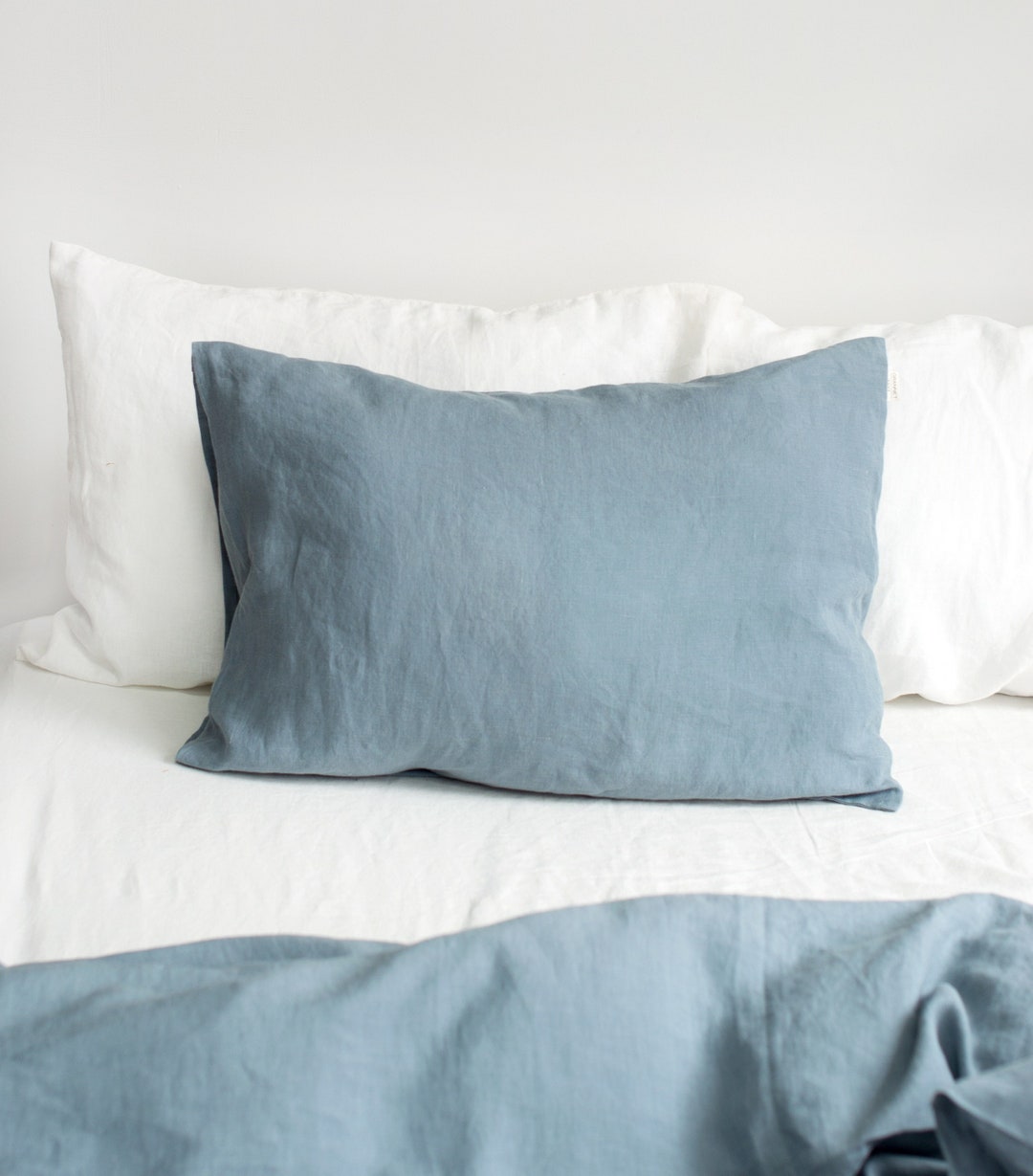 Linen Pillowcase in Dusty Blue. Standard, Queen, King, Body, Lumbar