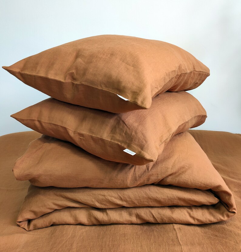 CINNAMON LINEN BEDDING Set. 3 Pieces. Stonewashed Linen Etsy