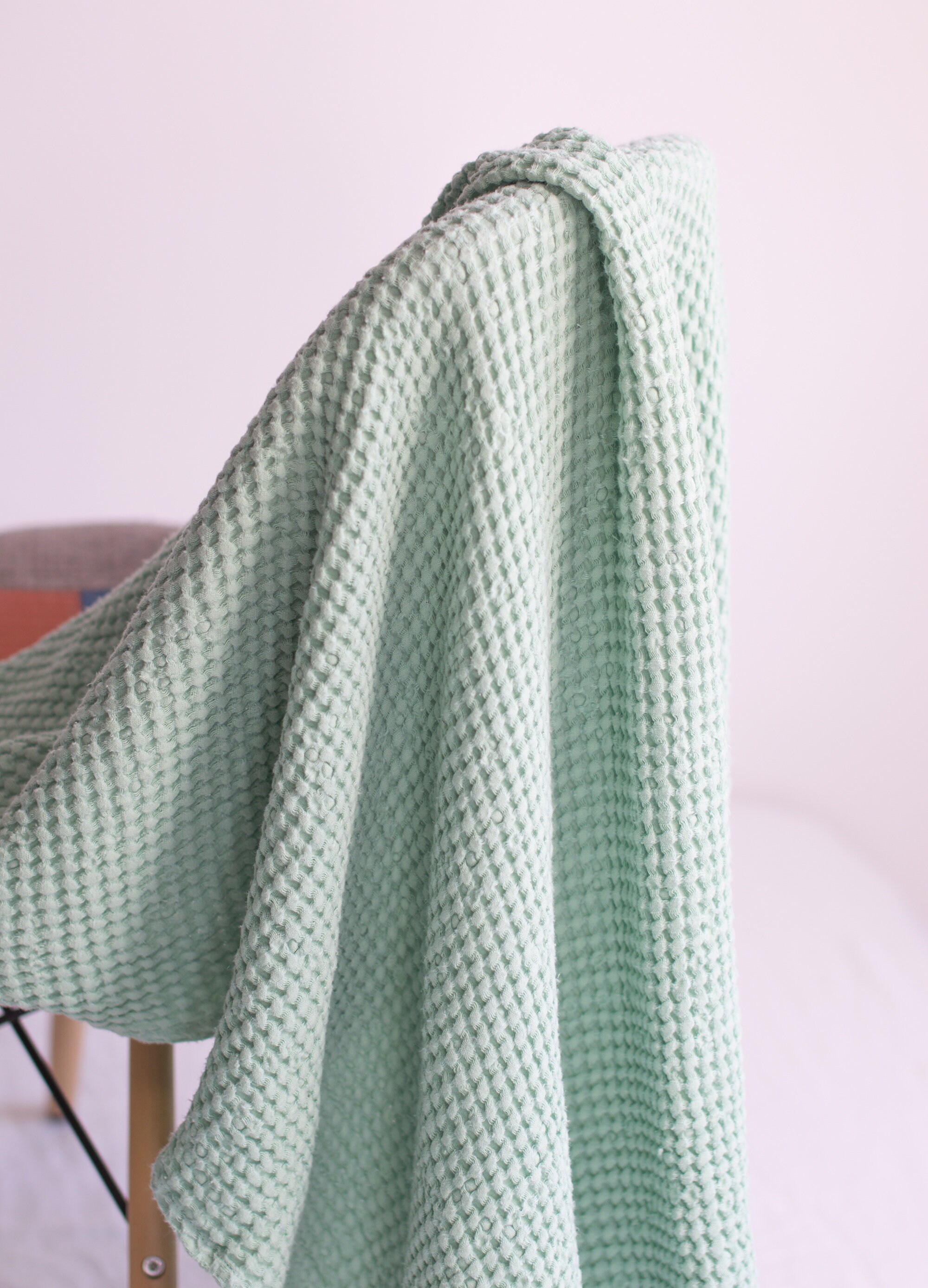 MINT GREEN WAFFLE Blanket. Linen Mint Green Bed Throw in Extra Etsy