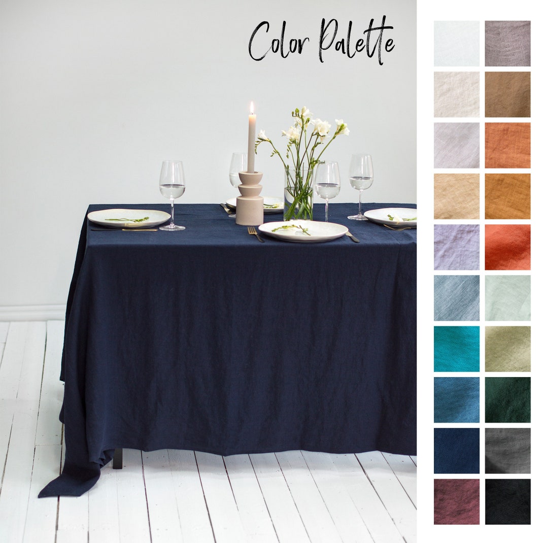 Linen Tablecloth in Midnight Blue. Navy Tablecloth for Round and Rectangle Tables. Dark Blue