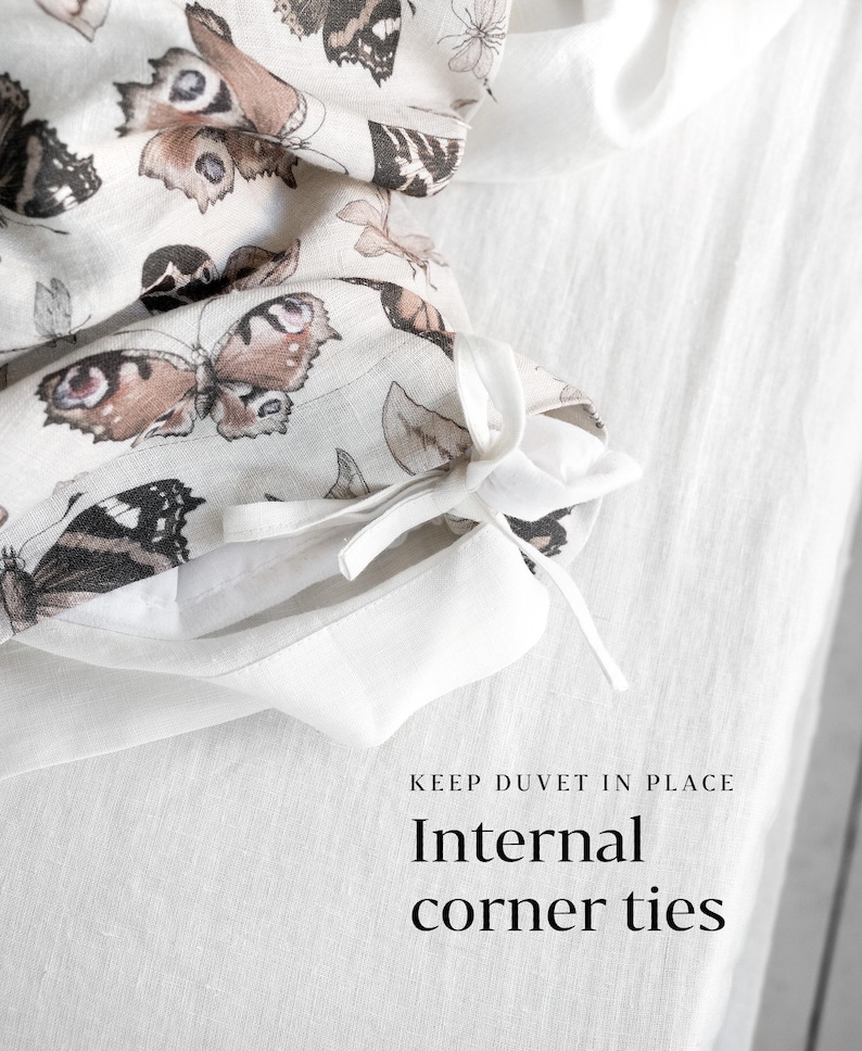 BUTTERFLY LINEN BEDDING. 3 piece set. Unique Vintage Butterfly Print. King, Queen, Twin, Full, Double sizes. Botanical Forest Linen Bedding. image 6