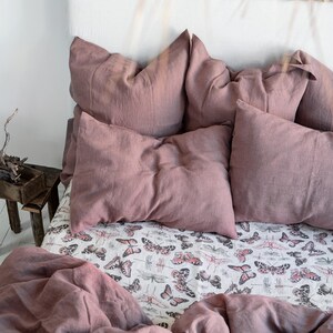 BUTTERFLY LINEN BEDDING. 3 piece set. Unique Vintage Butterfly Print. King, Queen, Twin, Full, Double sizes. Botanical Forest Linen Bedding. image 10