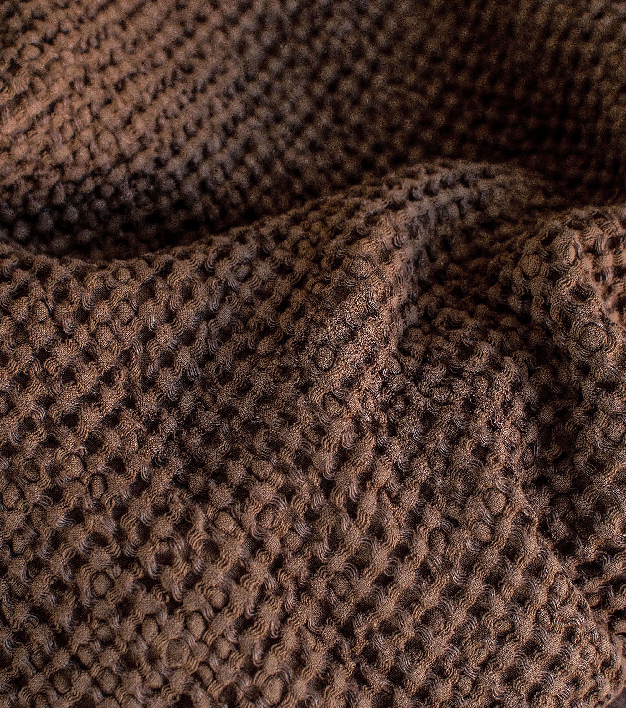 Waffle Blanket in Walnut. Extra Soft Waffle Throw Blanket. Linen-Cotton Waffle Bed Cover. Dark Brown Rustic Waffle Coverlet