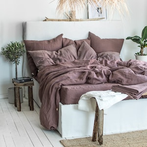 Linen Bedding Set in Taupe Brown. 3 Piece Set in King, Queen, Twin, Full, Double sizes. Linen bedding set: 2 Pillowcases & Duvet Cover