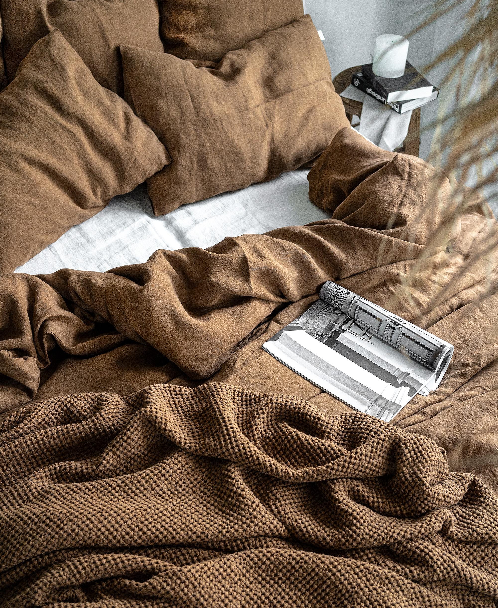 tobacco sheet set Linen Sheet Set in Tobacco. Fitted Sheet, Flat Sheet & 2 Pillowcases in  King, Queen, Twin, Full, Double Size. Tobacco Brown Linen Bedding