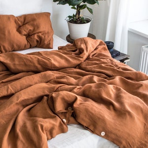 CINNAMON DUVET COVER. Natural Linen Duvet Cover in Cinnamon. King, Queen, Twin, Full, Double sizes. Mid-century terracotta rust color linen.