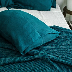 Set biancheria da letto in lino blu smeraldo Set copripiumino e 2 federe King Queen Full Double Twin Single Coral Ocean Blue Washed Soft Linen immagine 9