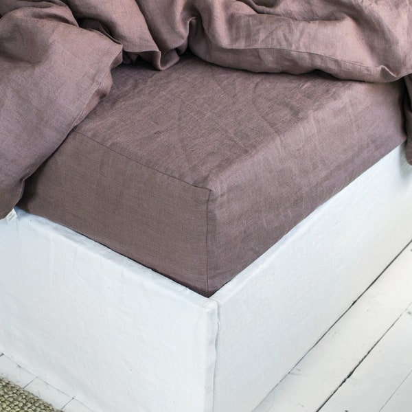 Linen Fitted Sheet in Taupe Brown. King, Queen, Twin, Full, Double sizes. Stonewashed Natural & Soft linen Fitted Sheet in Grey Brown