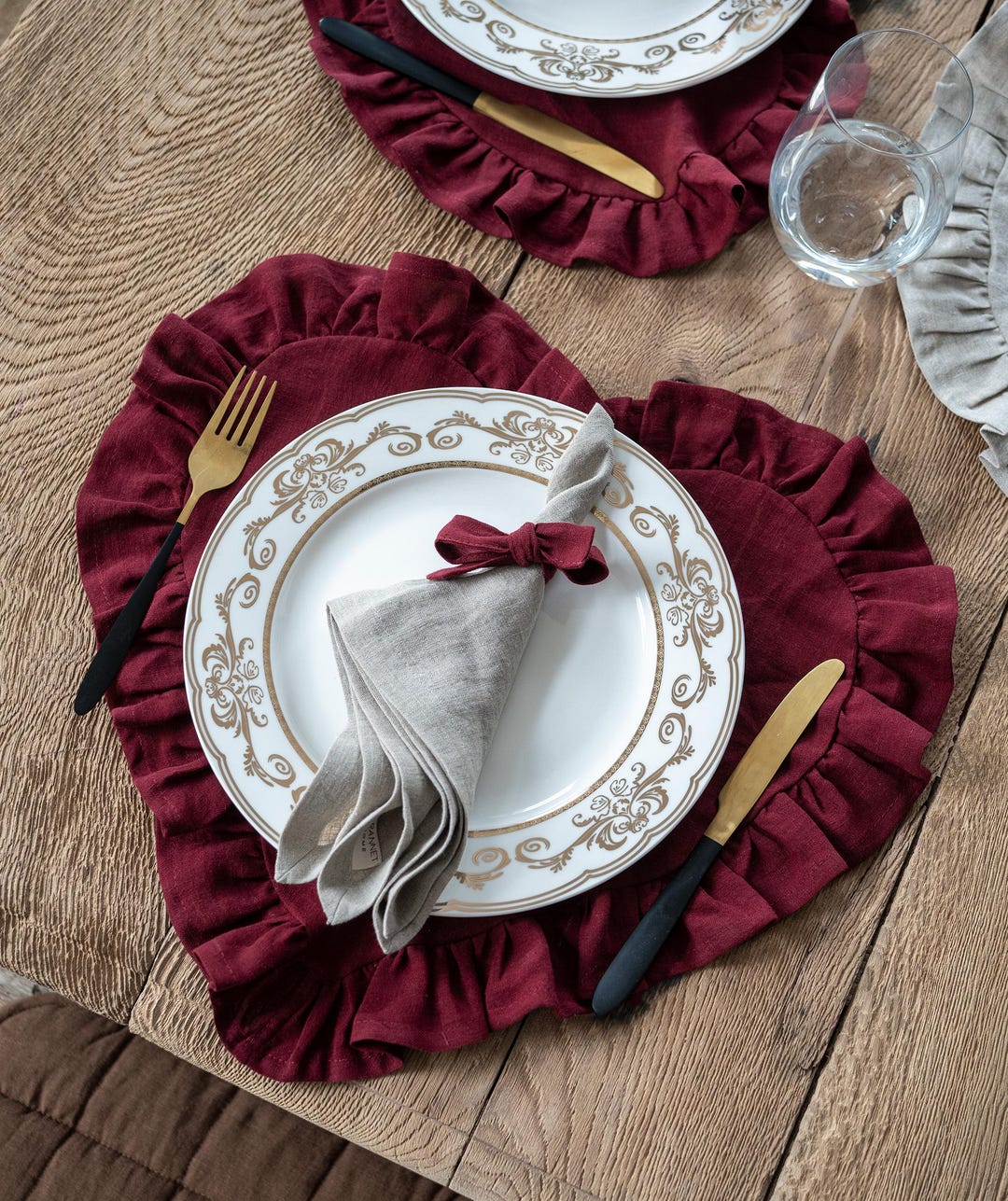 Hard Base Ruffle Mat Heart Shape Ruffled Linen Placemats – Red Dish Mats With Ruffle – Heart ...
