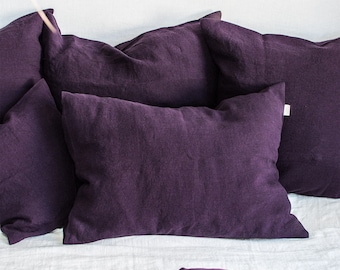 Linen Pillowcase in Plum - Dark Purple Linen Sham - King Queen Standard Euro Boudoir Deco Body Pillows - Deep Purple Cushion Cover