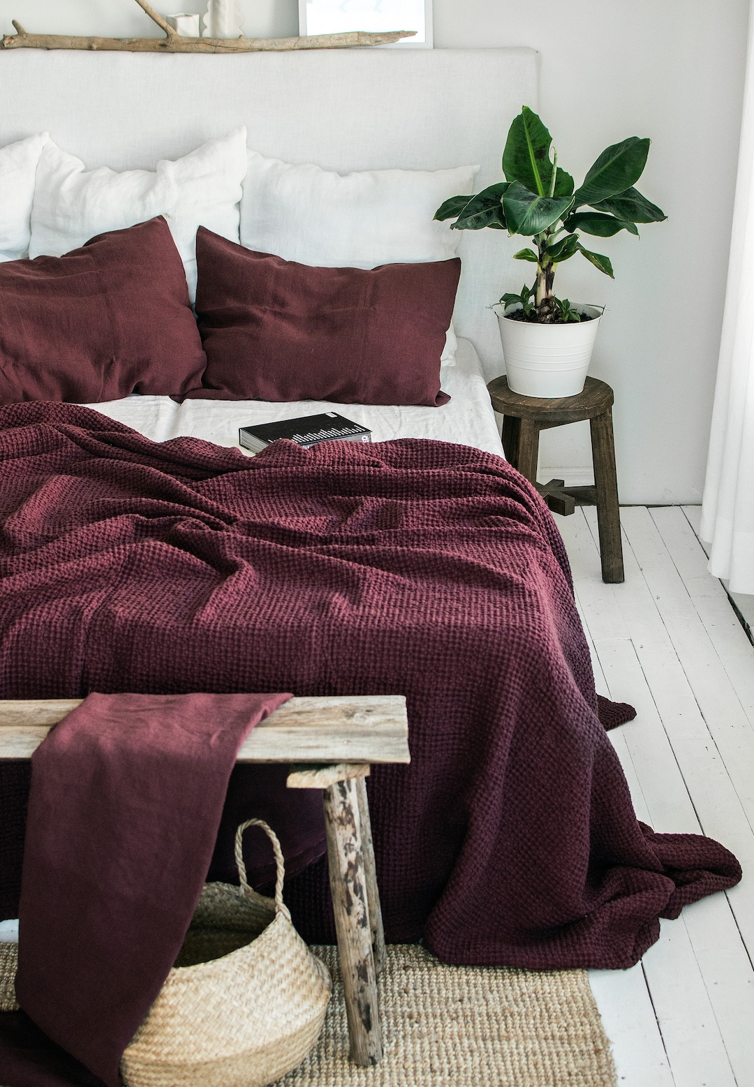 Waffle Blanket in Burgundy. Extra Soft Waffle Throw Blanket. Deep Ruby Linen cotton Waffle Bed Cover. Red Wine Waffle Coverlet Etsy